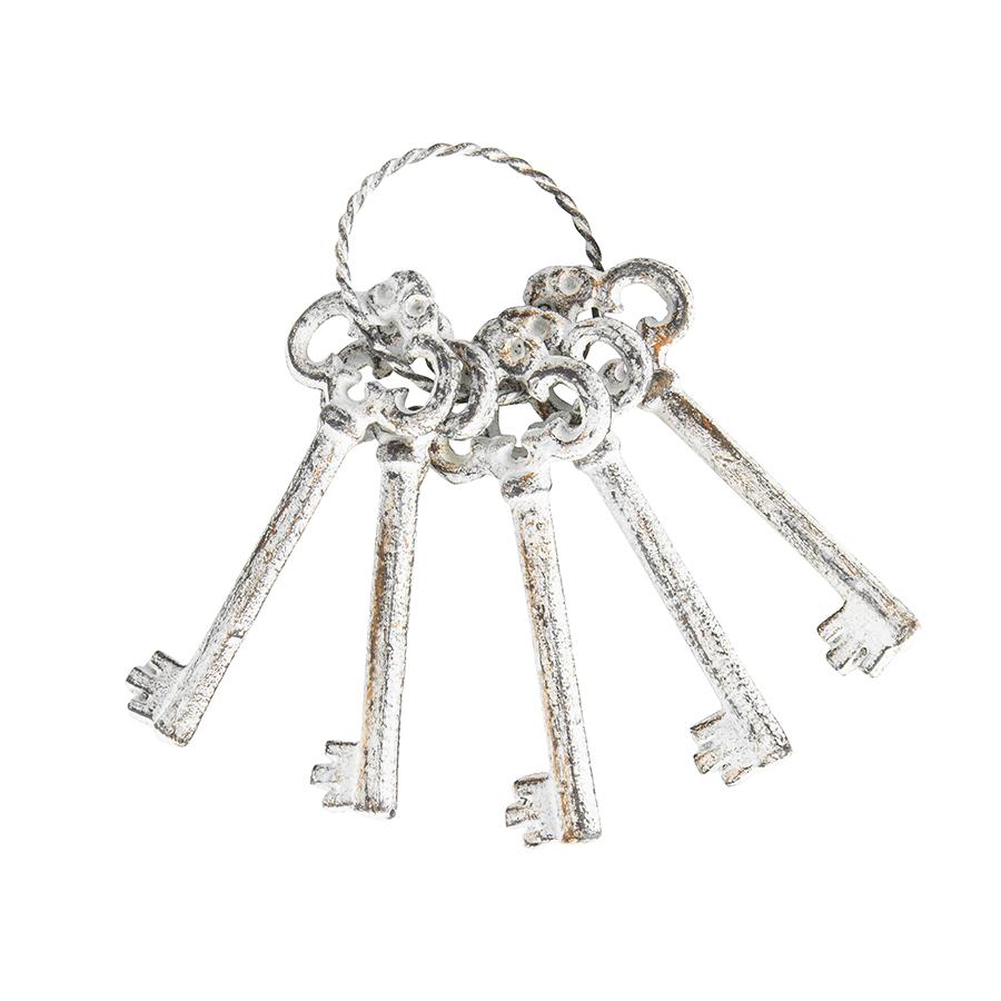 Five Antique-White Keys on Ring NEW Home Decor