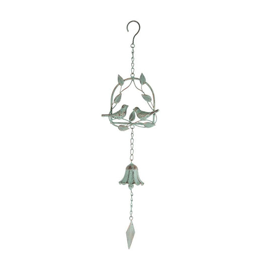 Lovebirds on Leafy Swing Hanging Wall Bell