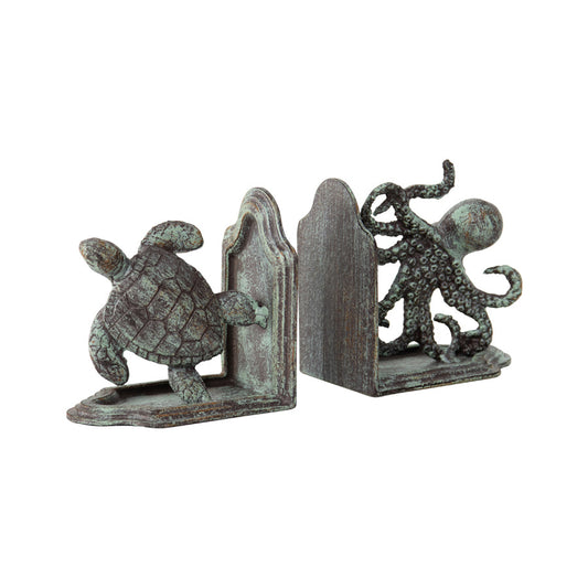 Cast-Iron Octopus & Turtle Book-Ends Set 10.5x7.5x12cm x2