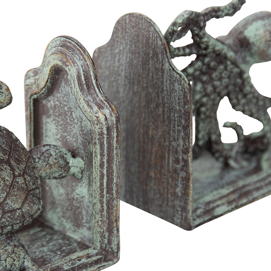 Cast-Iron Octopus & Turtle Book-Ends Set 10.5x7.5x12cm x2