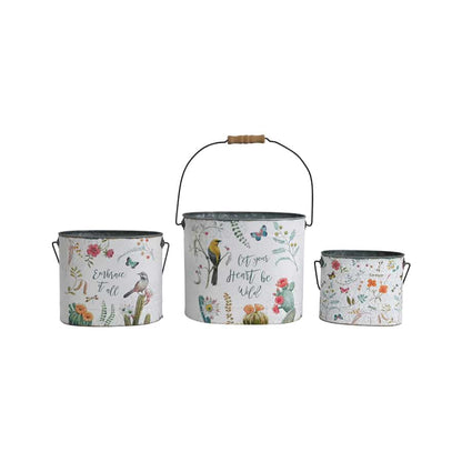 Birds & Butterflies Pot Planter Buckets - Set of 3