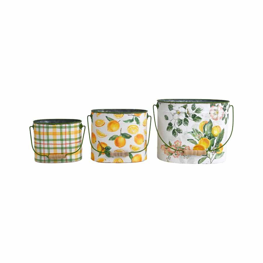 Summer Lemons Pot Planter Buckets - Set of 3