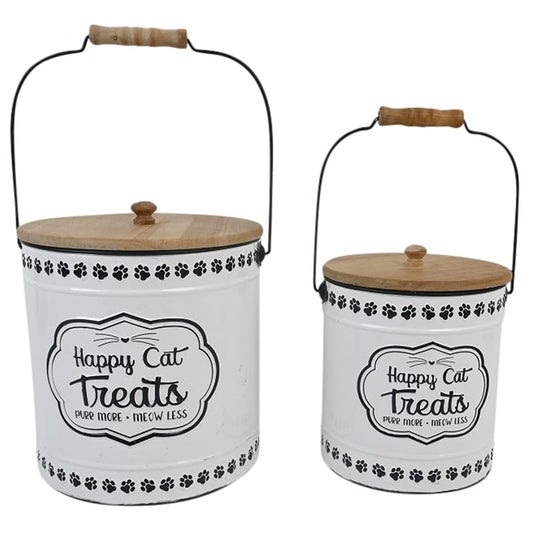 Set/2 Nested Happy Cat Treats Tins w/ Lid 24x27/19.5x22.5cm