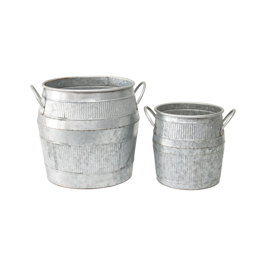 Set/2 Nested Industro-Chic Barrel Pot Planters