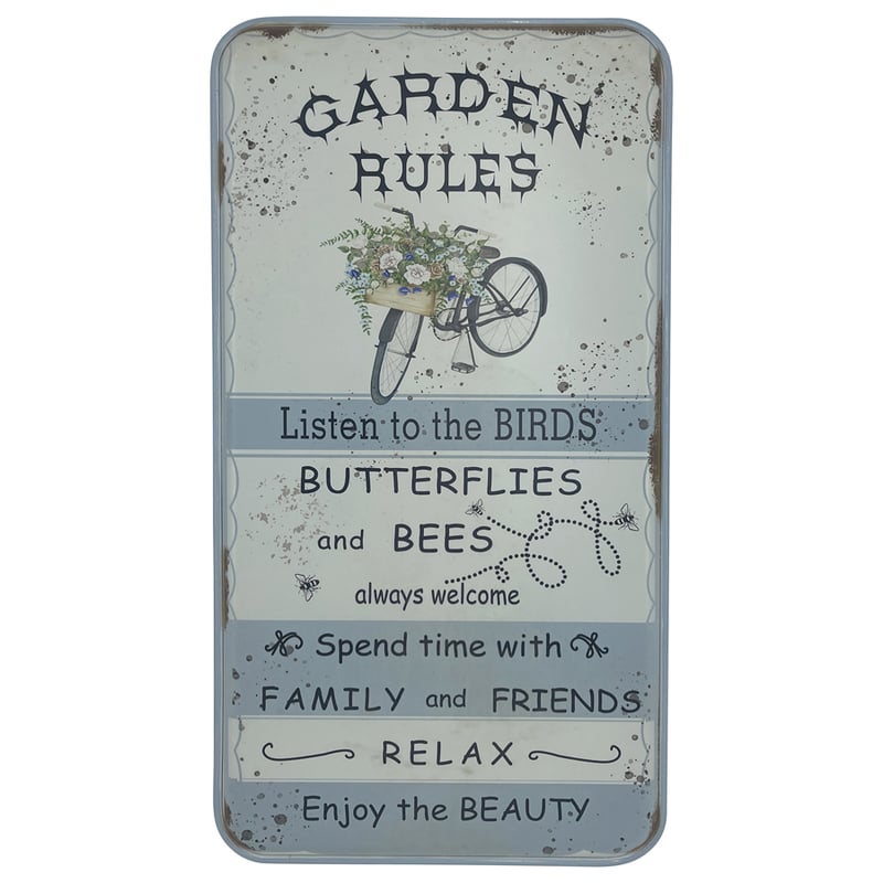 Distressed White Garden Rules Wall Art 31x1.5x61cm