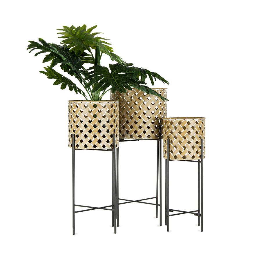 Set/3 Nested Metal-Weave 'Cane' Stilted Planters