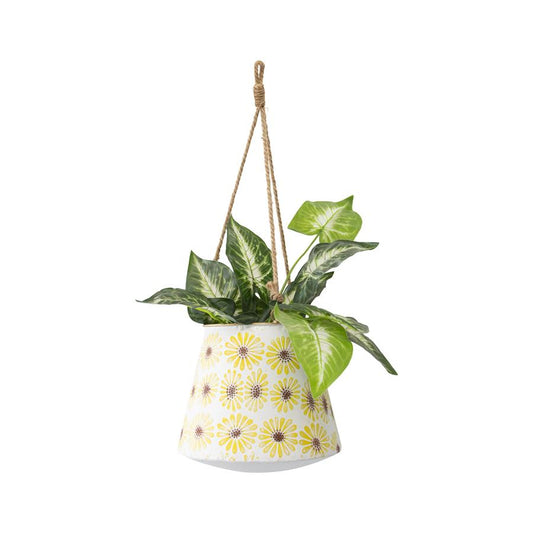 Pressed Metal Daisy Hanging Planter w/Rope