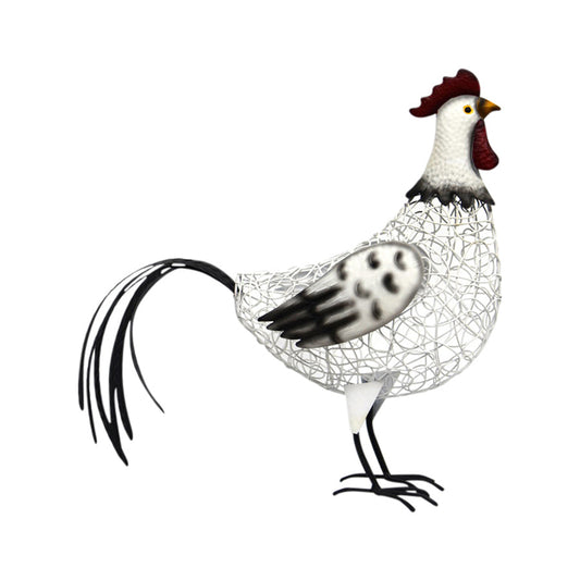 Wire Metal Chook Garden Sculpture - White/Black