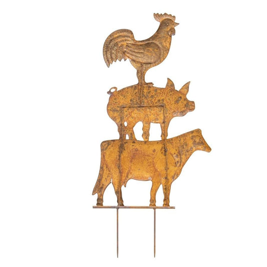 Rust Farm Animal Tower Garden Stake 39x2x77cm