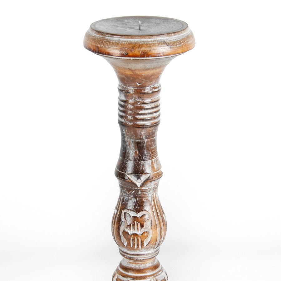 Tall Hand-Carved Embellished Pillar Candleholder 40cm