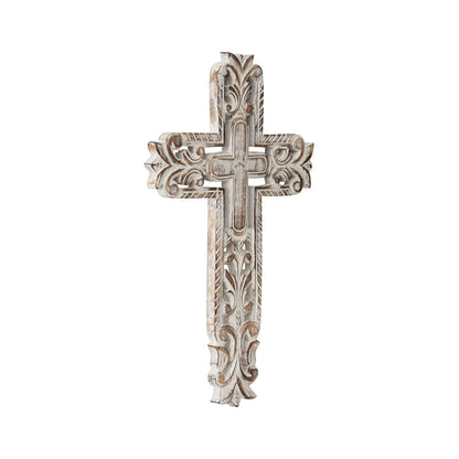 Hand-carved Cross w/Fleur-de-Lis Wallart 25x1x40cm