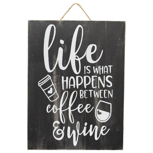 Handmade 'Life Coffee & Wine' Sign Wall Art