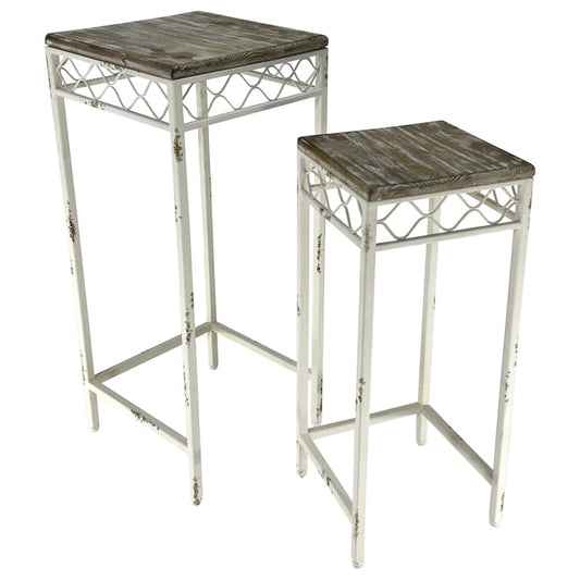 Set/2 Nested Square Martinique Side Tables / Potplant Stands 26x26x62/21x21x51cm