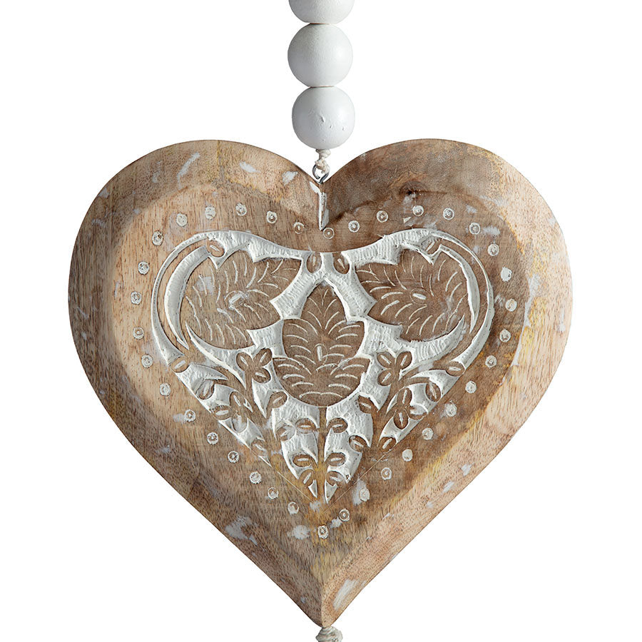 Handcrafted  Mango Wood Heart w/Beads & Tassle 26x3x73cm