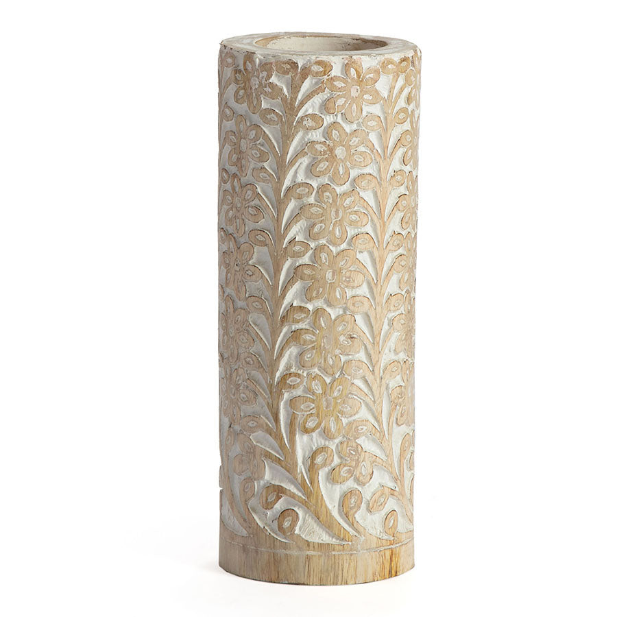 30cm Hand-carved Tapered Mango Wood Vase 11x11x30cm