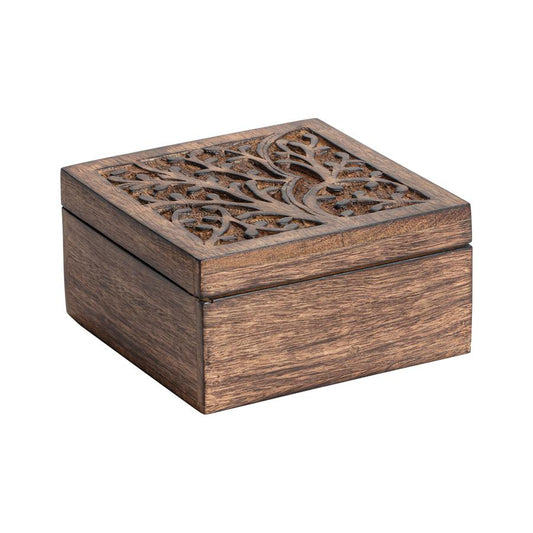 Handcrafted Mangowood Square Tree-of-Life Box