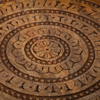 Carved Mango Wood Round Mandala Tray 40x5cm