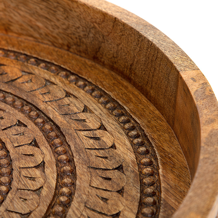 Carved Mango Wood Round Mandala Tray 40x5cm