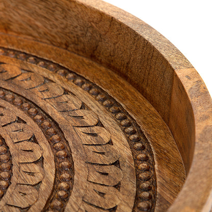 Carved Mango Wood Round Mandala Tray 40x5cm