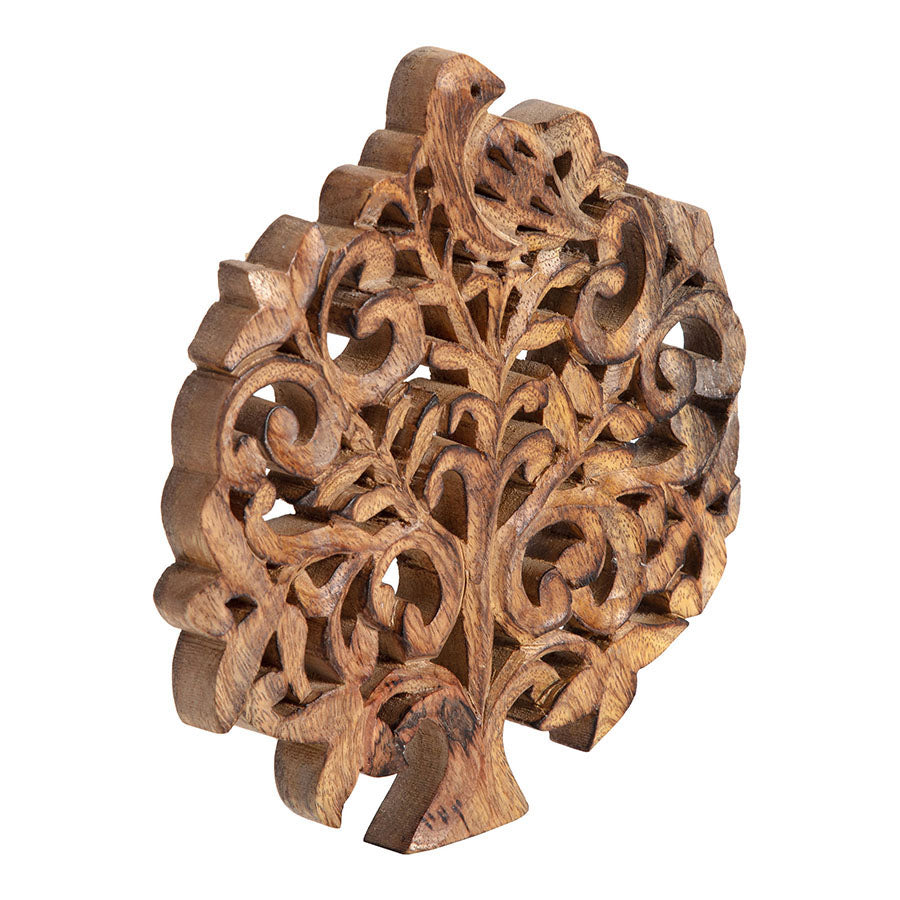 Handcrafted Mango Wood Tree-of-Life Trivet 20x20x2cm