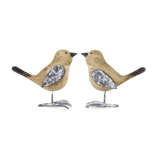 Set/2 Asst Shabby Birds Natural w/Grey