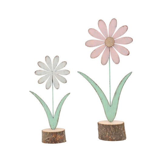 Set/2 Asst Size Pastel Flowers on Base 15x8x31.5/11x6x23cm