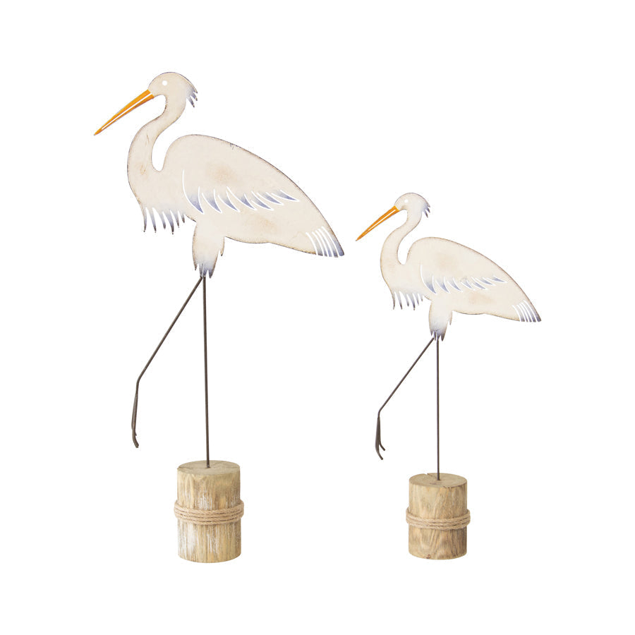 Set/2 Herons on Wooden Stump 26x6.5x49/19x6.5x37cm