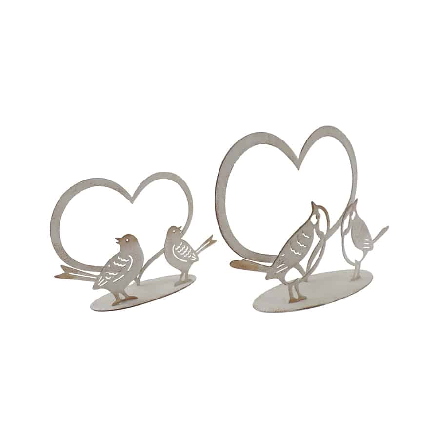 Set/2 Asst Size Lovebirds w/Heart on Base 20x5x13/15x4.5x9cm