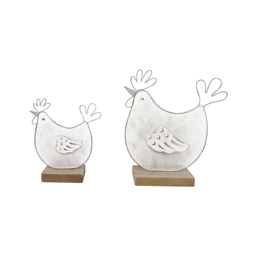 Set/2 Mum & Child Wire Chooks on Wood Base 19x4.5x16/14.5x4x11.5cm