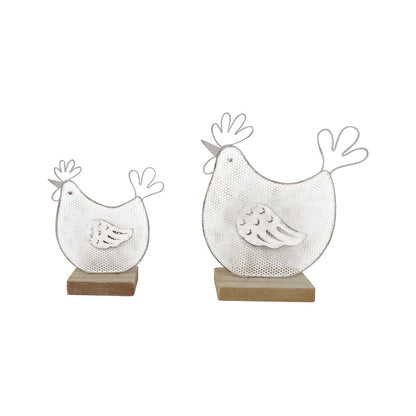 Set/2 Mum & Child Wire Chooks on Wood Base 19x4.5x16/14.5x4x11.5cm