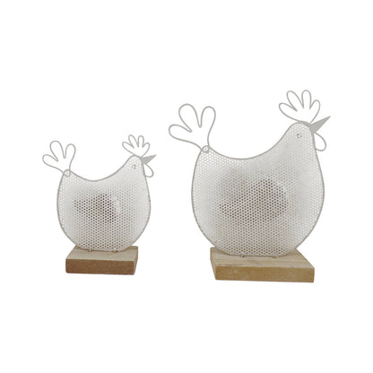 Set/2 Mum & Child Wire Chooks on Wood Base 19x4.5x16/14.5x4x11.5cm