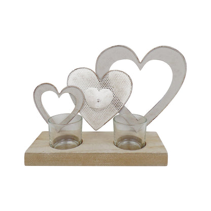 Triple Hearts w/2 Tealight Candleholders on Base 25.5x17.5x7.5cm