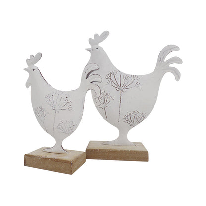 Set/2 Dad & Son French Country Roosters on Base 14x4.5x19/10.5x4x14.5cm