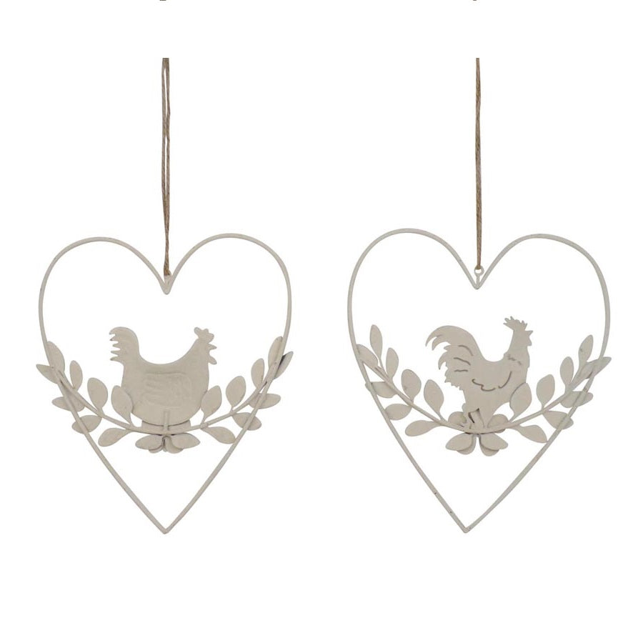 Set/2 Hanging Hearts w/Rooster & Chook 15.5x0.8x17.5cm