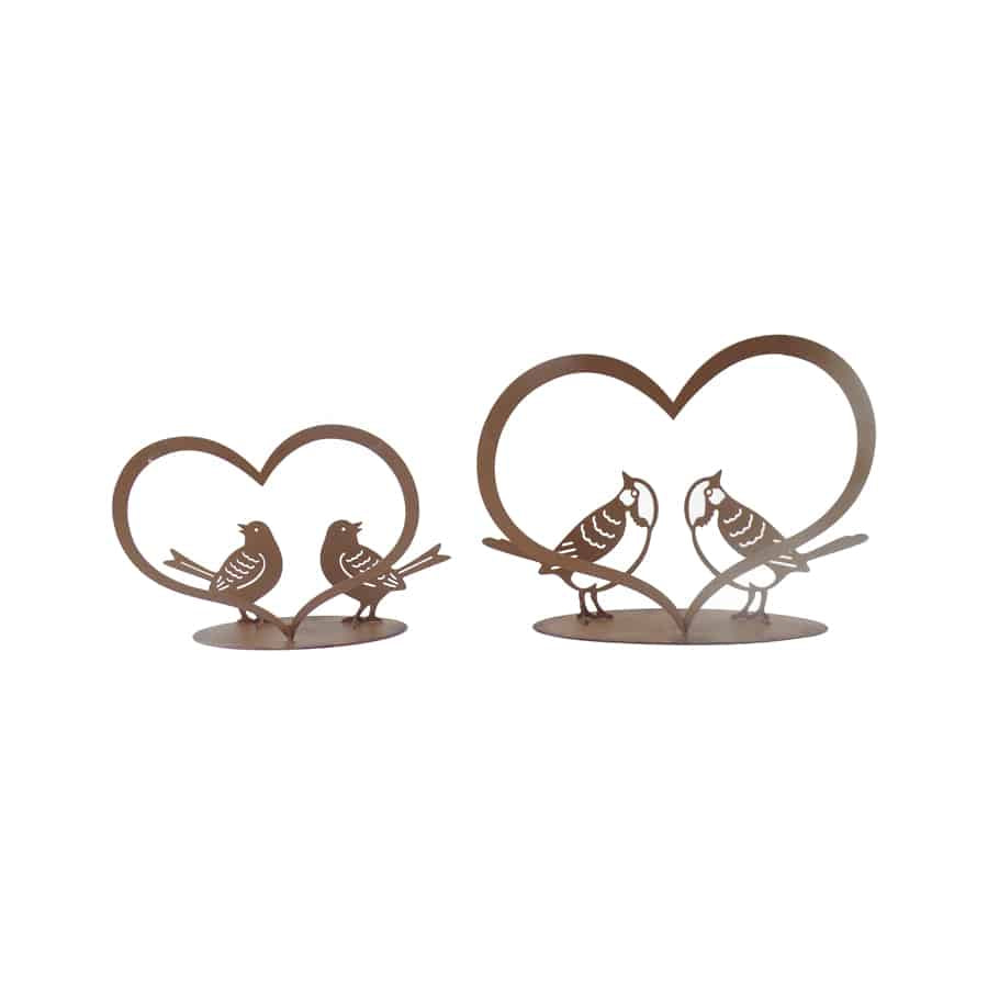 Set/2 Asst Size Rust Lovebirds w/Heart on Base 20x5x13/15x4.5x9.5cm