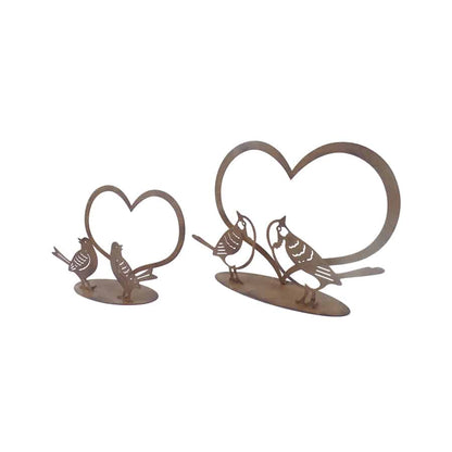 Set/2 Asst Size Rust Lovebirds w/Heart on Base 20x5x13/15x4.5x9.5cm