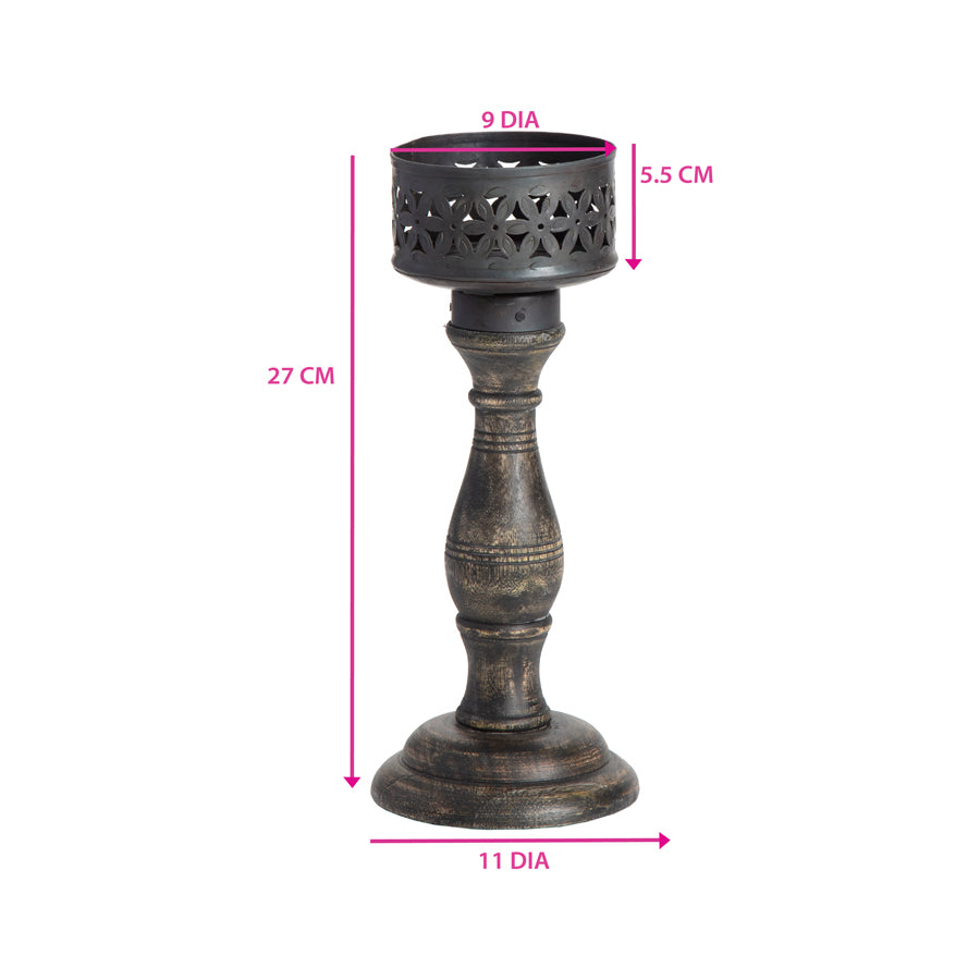 Handcrafted Ornate Baroque Pillar Candleholder 11x26cm