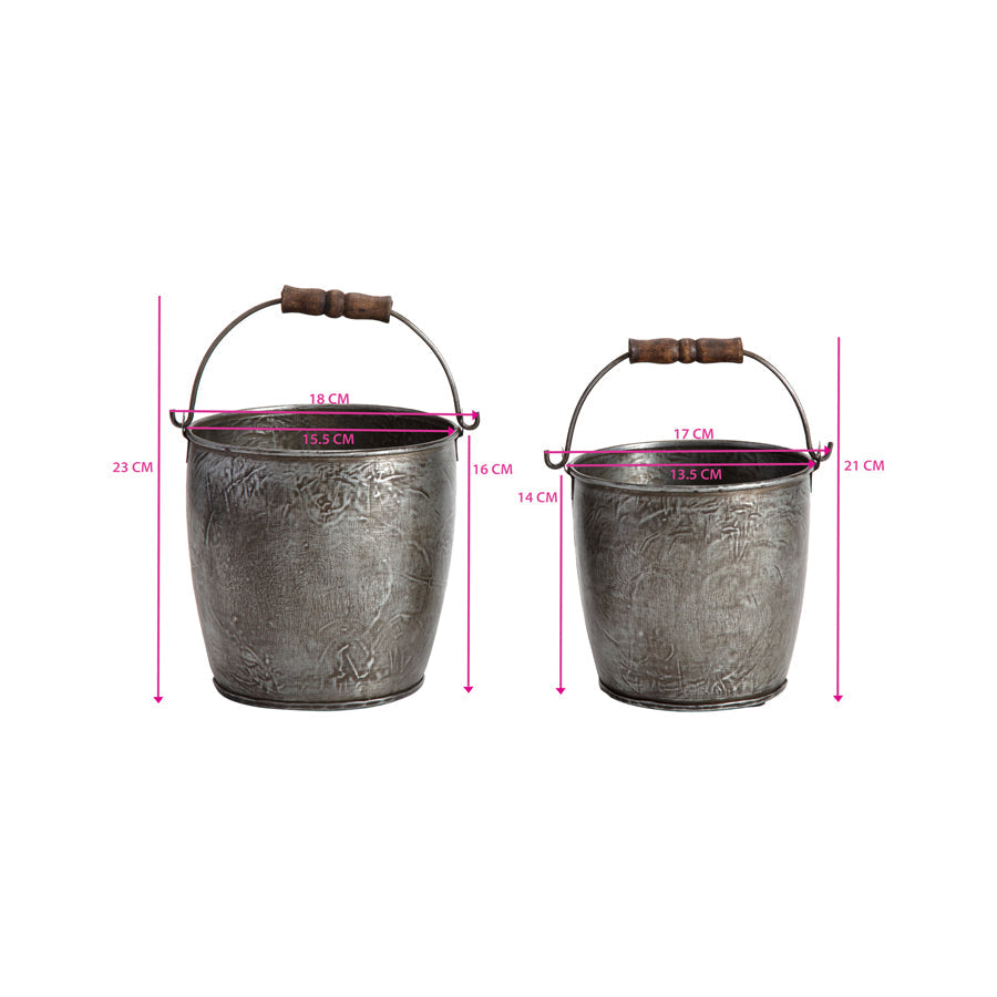 Set/2 Handcrafted Nested Vintage Bucket Planters 17x18/15x17cm