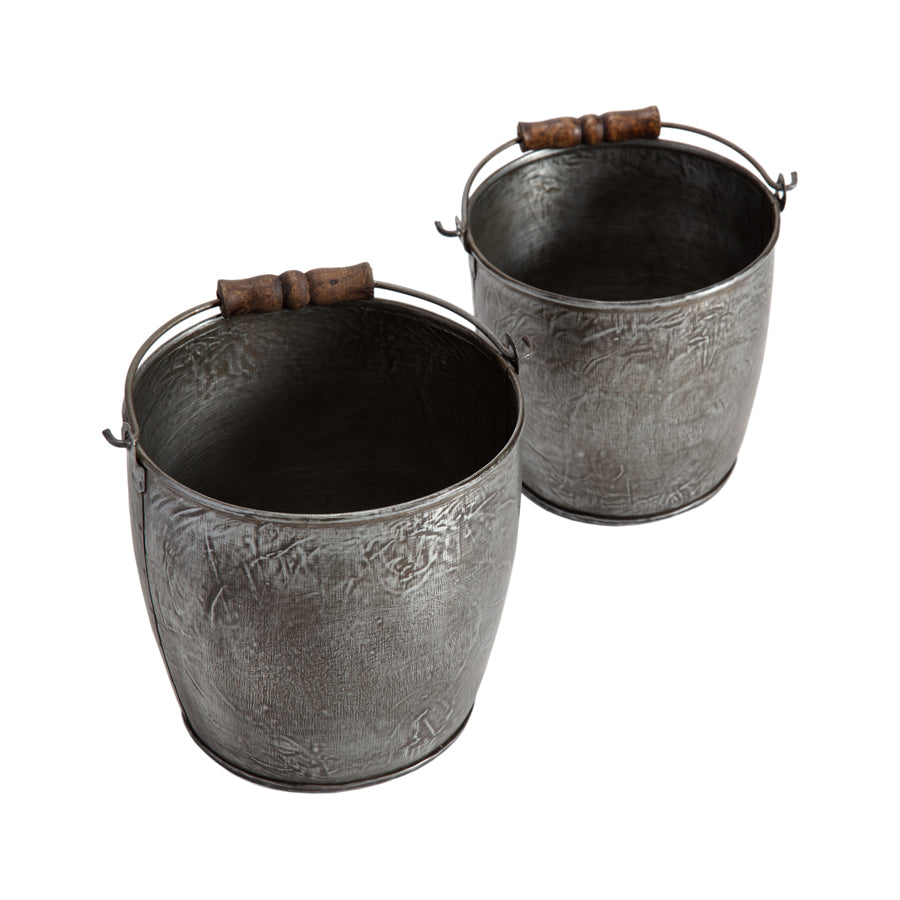 Set/2 Handcrafted Nested Vintage Bucket Planters 17x18/15x17cm