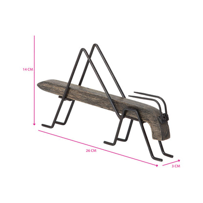 Handcrafted Wood & Iron Decorative Grasshopper 26.5x5x14.5cm