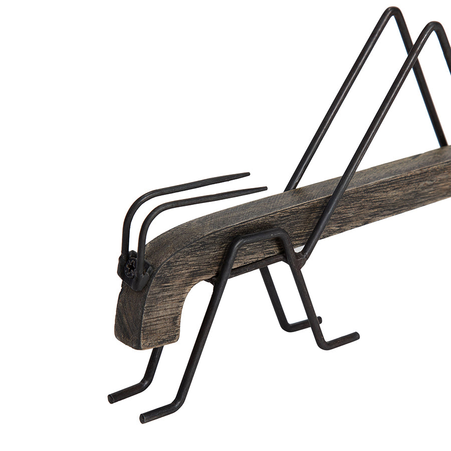 Handcrafted Wood & Iron Decorative Grasshopper 26.5x5x14.5cm