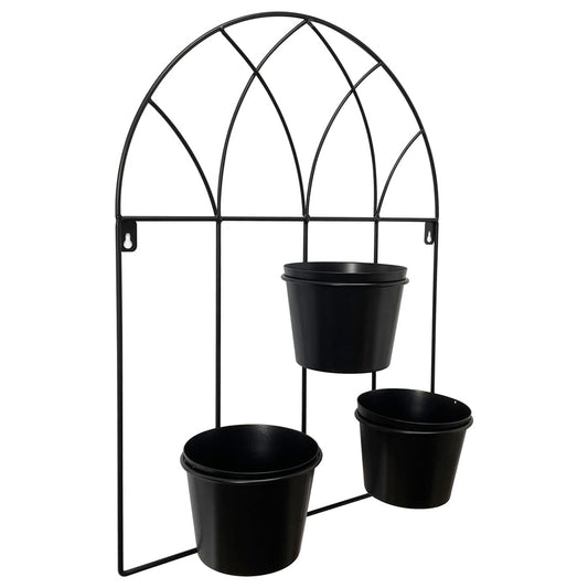 Black Arched 3-Pot Wall Planter 40x13x52cm