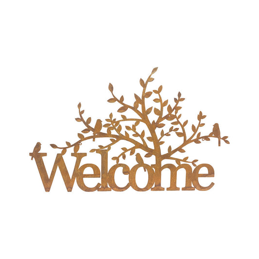 Rust Lasercut Welcome Tree Wallart 90x0.7x55cm