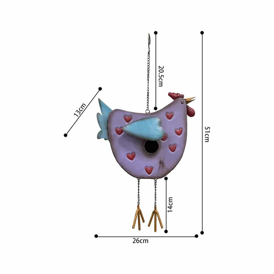 Hanging Chook Birdhouse w/Hearts 26x13x52cm