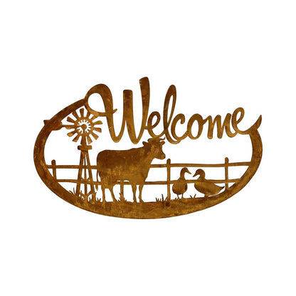 Laser-cut Welcome w/Cow & Windmill Wall Art 60.5x0.6x37.5cm