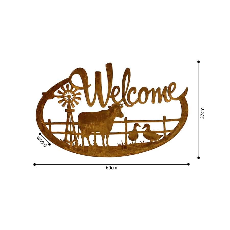 Laser-cut Welcome w/Cow & Windmill Wall Art 60.5x0.6x37.5cm