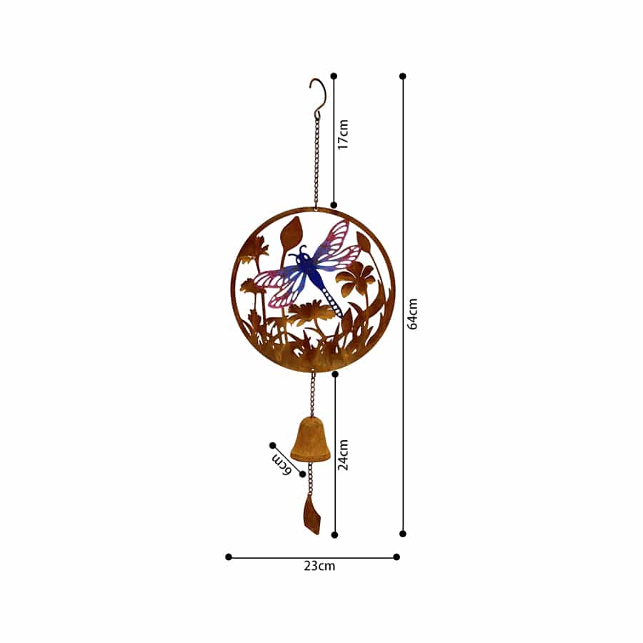 Rust & Colour Dragonfly Bell Hanger 23x6x46-63cm