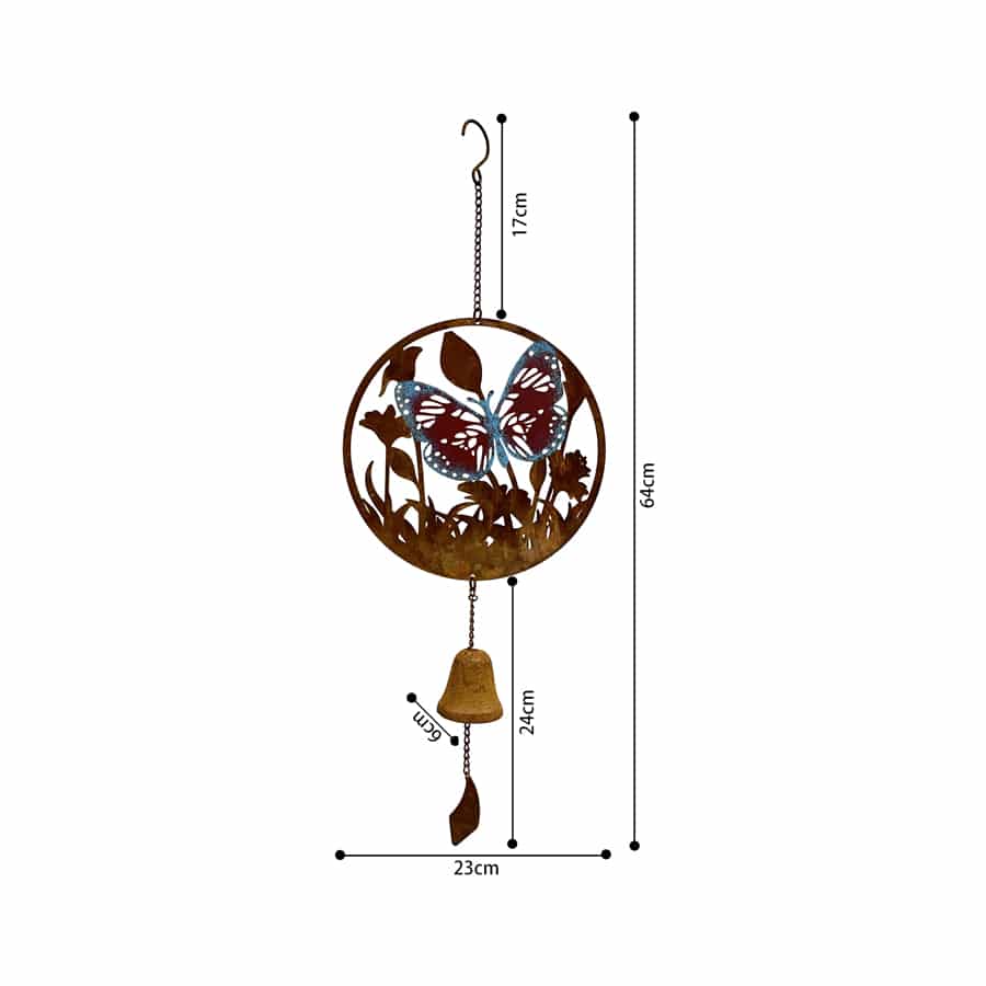 Rust & Colour Butterfly Bell Hanger 23x6x46-63cm