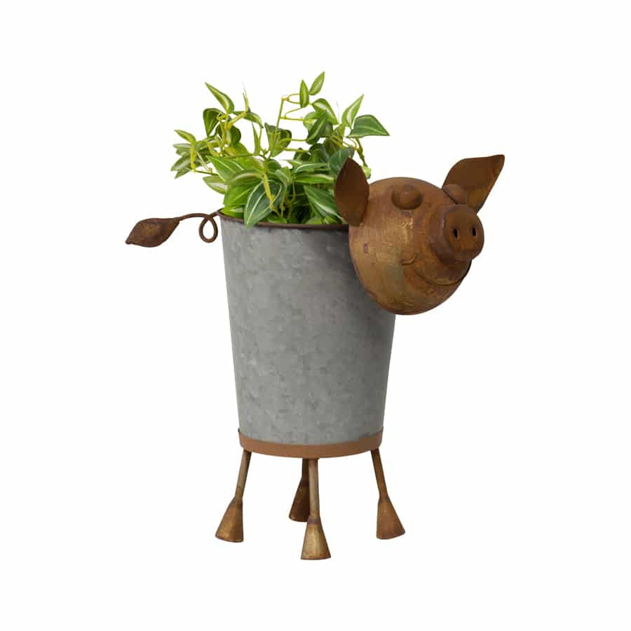 Rusty Pig Planter w/ Galv Pot 35x21x36cm