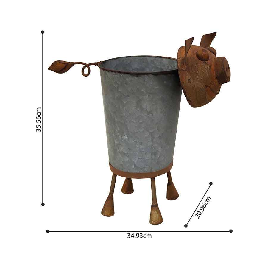 Rusty Pig Planter w/ Galv Pot 35x21x36cm